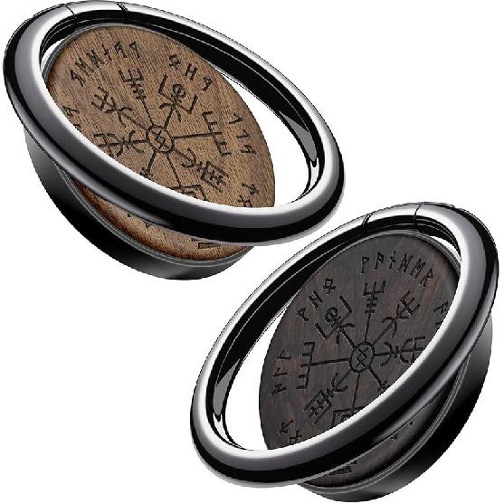 Carveit Wooden Cell Phone Ring Holder Finger Stand Metal Grip Hook Phone Kickstand Compatible with S24 Ultra S23 iPhone 16 Pro Max 13 14 15 Pixel