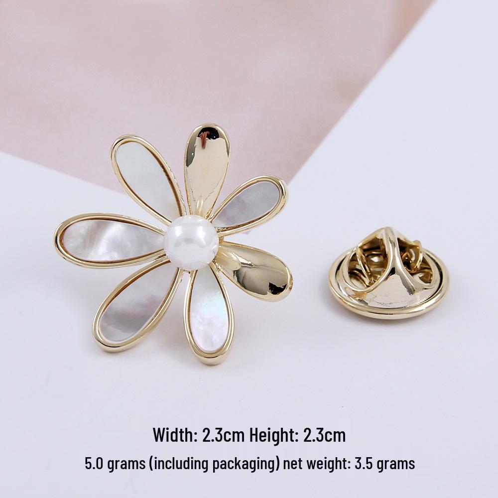 Elegant Shell Daisy Brooch with Micro-Set Zirconium and Pearl Corsage for Women - Anti-Exposure Button Accessory.