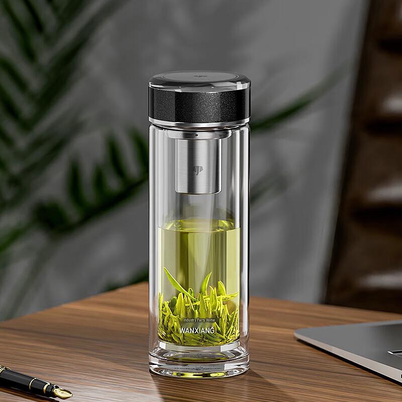 Versatile Double-Wall Glass Water Bottle with Lid