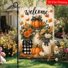 2D Flat, 2D Flat,Autumn Thanksgiving Pumpkin Welcome Garden Flag, 2-28 X 40 Inches Outdoor Garden Flag, Double-Sided Home Decoration Courtyard Decorat