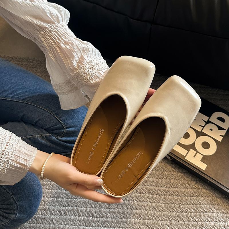 Fashion Square Toe Flats Mules Shoes Women Slippers Summer Slingback Sandals 2024 New Fashion Casual Flip Flops Zapatillas Female Slides