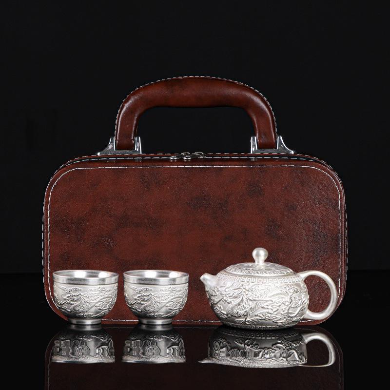 Year of the Dragon Sterling Silver 999 Teapot: Pure Handmade High-End Gongfu Tea Set Souvenir