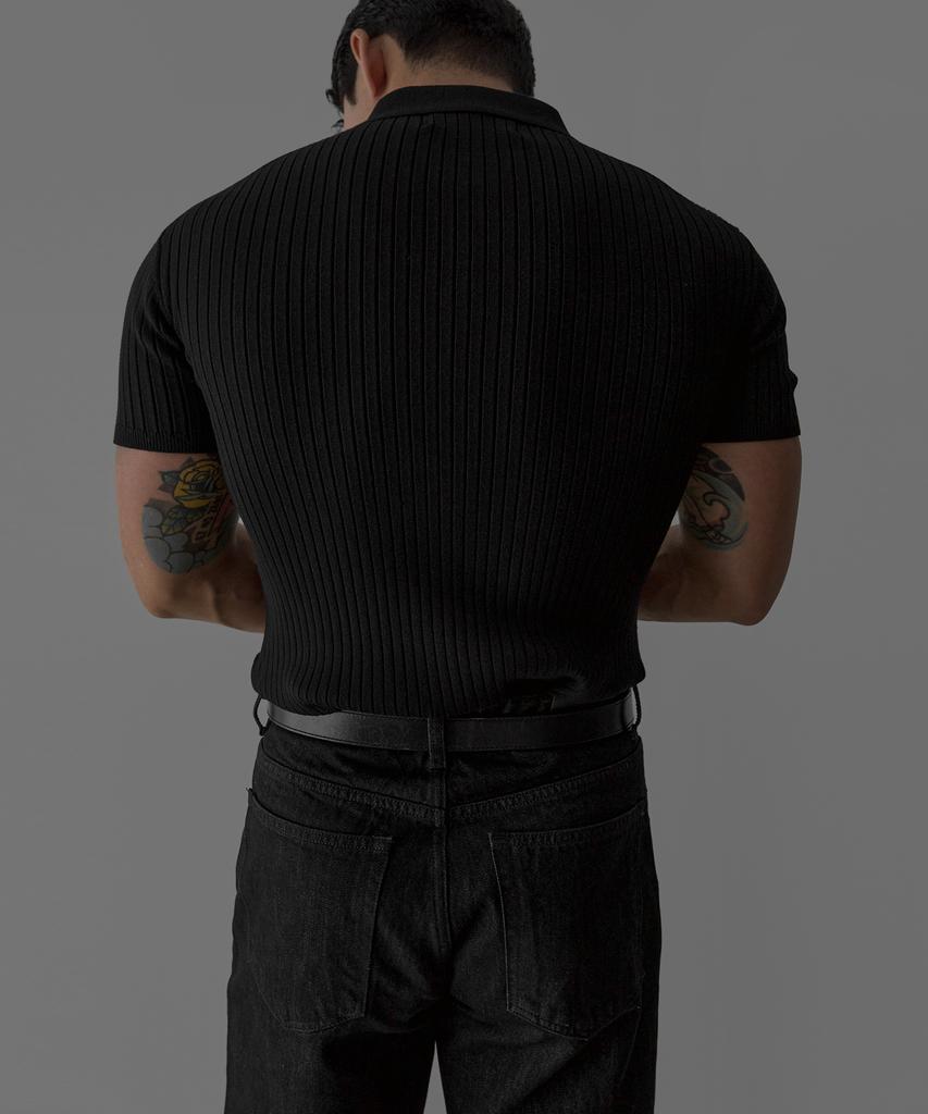 Baulopeulodeogteu Rib Collar Short Sleeve Knit [Black]