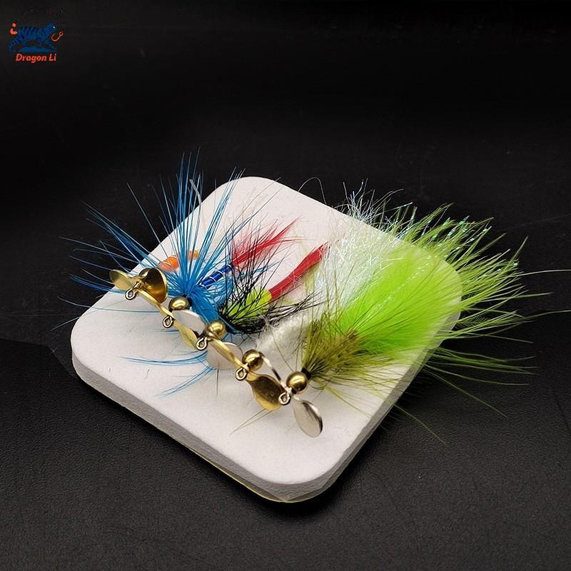 5pcs/Combo Propeller Fly Bugger with Spinner Fly Fishing Lure with Rotating Blade Spinner Fly for Trout Panfish Metal Flash Lure (as the picture,Hook 8#)