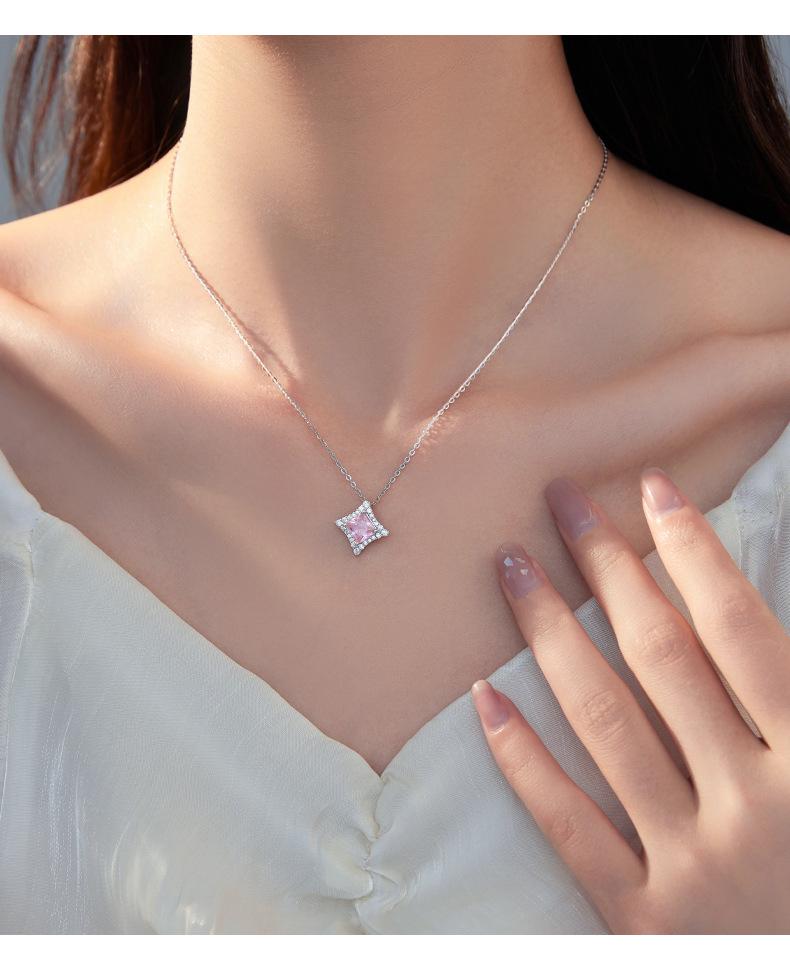 Banyan Tree Sterling Silver Diamond-Shaped Light Necklace for Women - Summer Luxury Square Clavicle Chain
