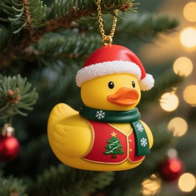 Ornement de Canard de Noël Décoration de Canard à Suspendre pour Arbre de Noël Mignon Canard en Résine avec Chapeau de Père Noël pour Décor de Fête de Vacances Maison Bureau
