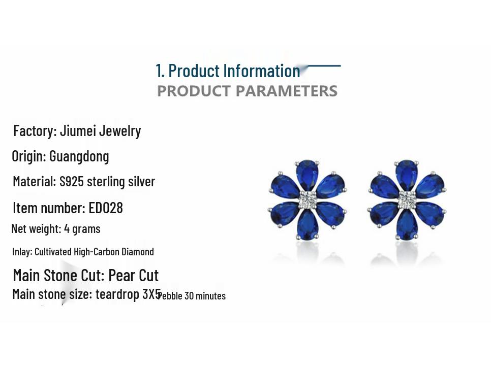 S925 Sterling Silver Daisy Flower Aquamarine Zircon Stud Earrings for Women - European & American TikTok Style