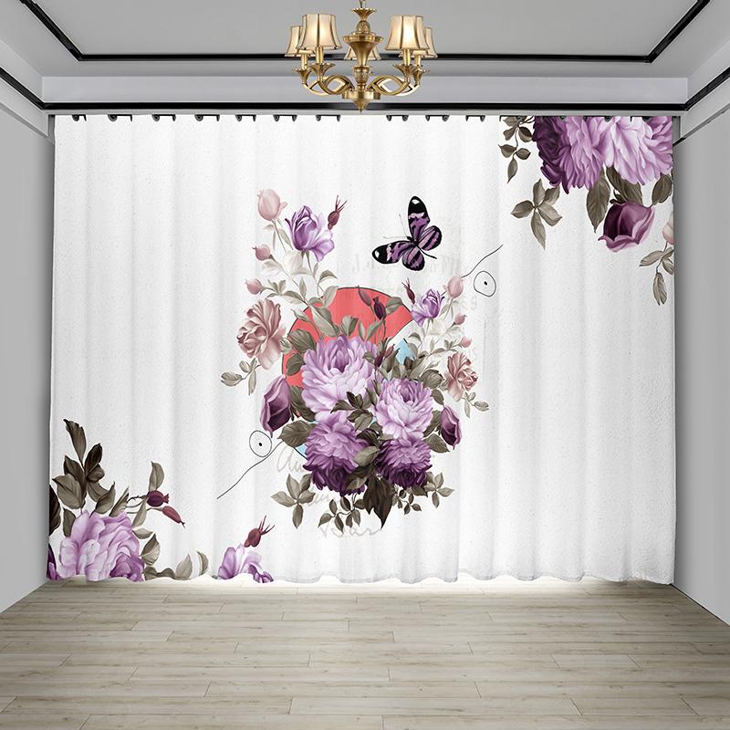 Nova cortina chinesa flor pássaro sala de estar flor borboleta paisagem tinta pintura janela tela cortina cortina chinesa 2 peças