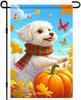 Thanksgiving Fall Garden Ag 12x18 Inch Welcome Maltese Dog Outdoor Ag Double Sided Autumn Yard Banner with Pumpkin Scarf SSL