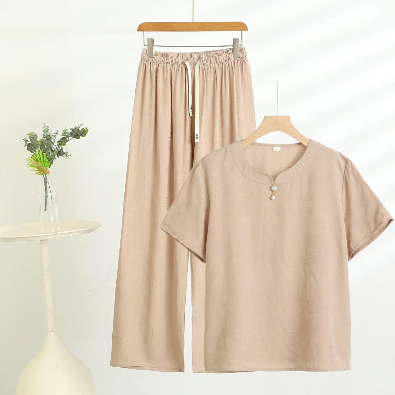 

Женский летний облегающий комплект в китайском стиле: футболка и свободные брюки 3XL