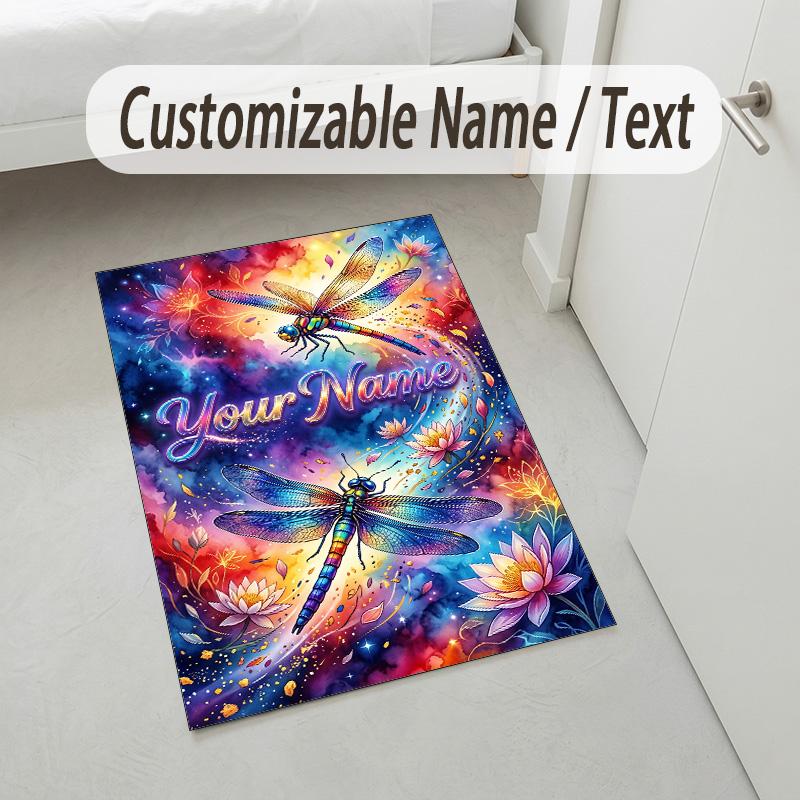 Dragon Phoenix Theme Crystal Velvet Rug Personalized Custom Name Text Soft Floor Mat Home Decor