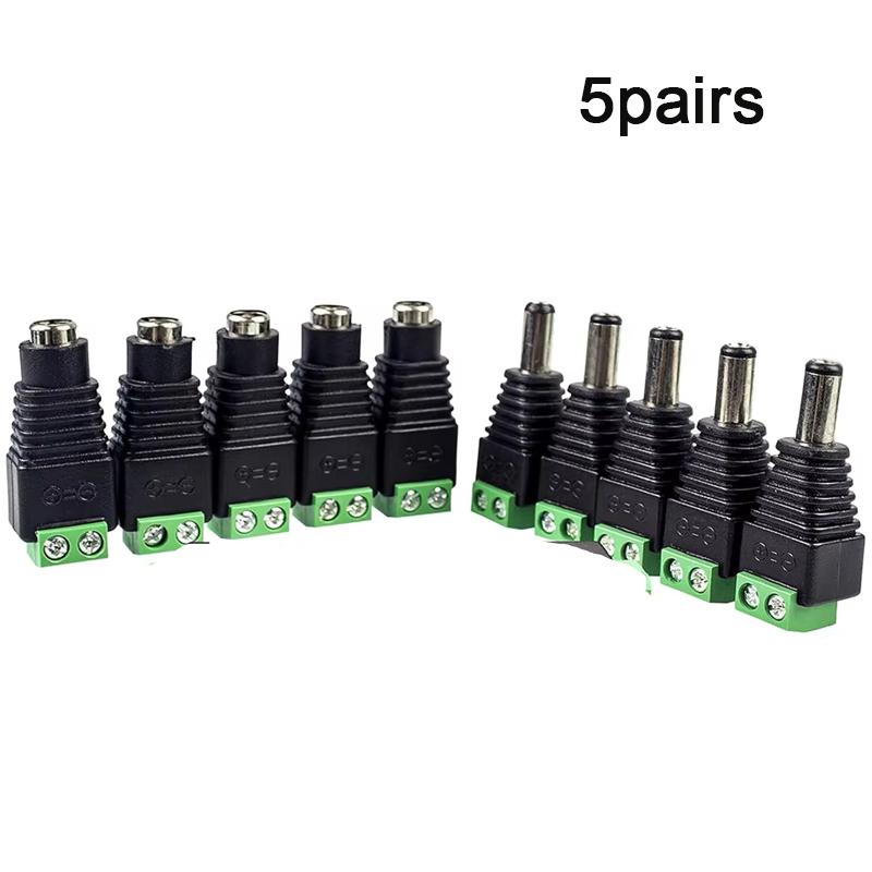 

5 пар штекерных и гнездовых разъемов постоянного тока без сварки 5,5*2,1 мм, штекер постоянного тока без сварки, зеленая клемма, мониторинг, вилка питания, нажимная 5pairs&Line Connector