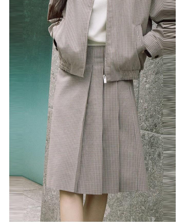 Binpolleidiseu [B. My] Classic Check Pleated Midi Skirt Brown (Bf5827N03D)