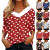 Women's Long Sleeve Christmas Party Top Plush Collar V Neck Holiday Printed Shirt Casual Fit Soft Fabric