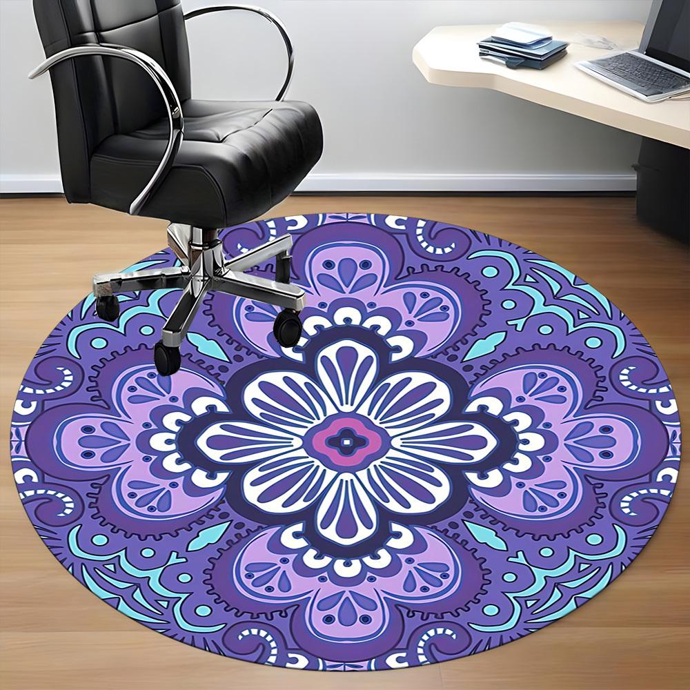 1pc Mandala PatternChair Carpet for Office, Indoor Non-Slip Washable Polyester Fiber Carpet, Mat For Office, Machine Washable