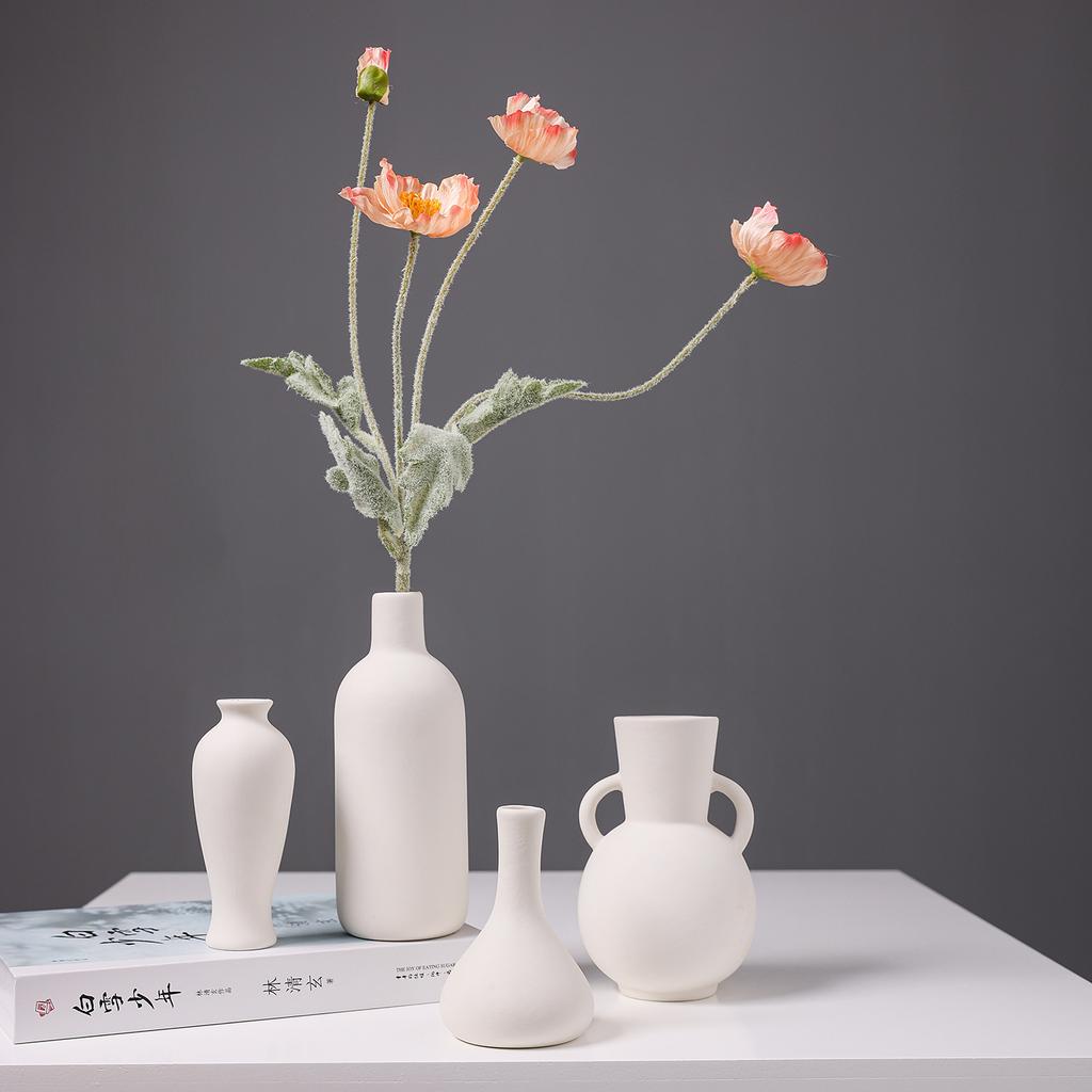 White Ceramic Mini Vase, Chinese Minimalist Desktop Hydroponic Pot for Dried Flowers, Aesthetic