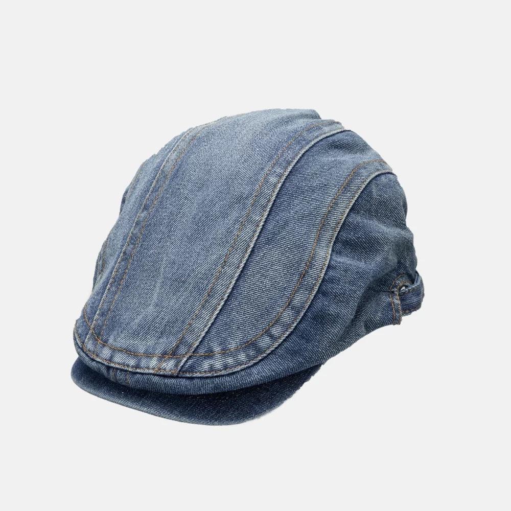 Summer Japanese washed Denim Front Hat for Women with Versatile Retro Big Head Circumference Showing Face Little Painter Hat Wearing Beret