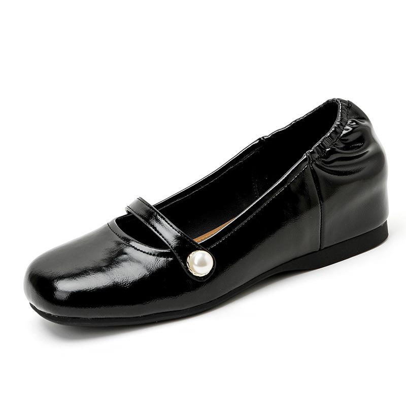 Inner heightening French single shoes women's round head flat bottom spring and summer shallow mouth Mary Jane shoes late evening breeze simple soft l