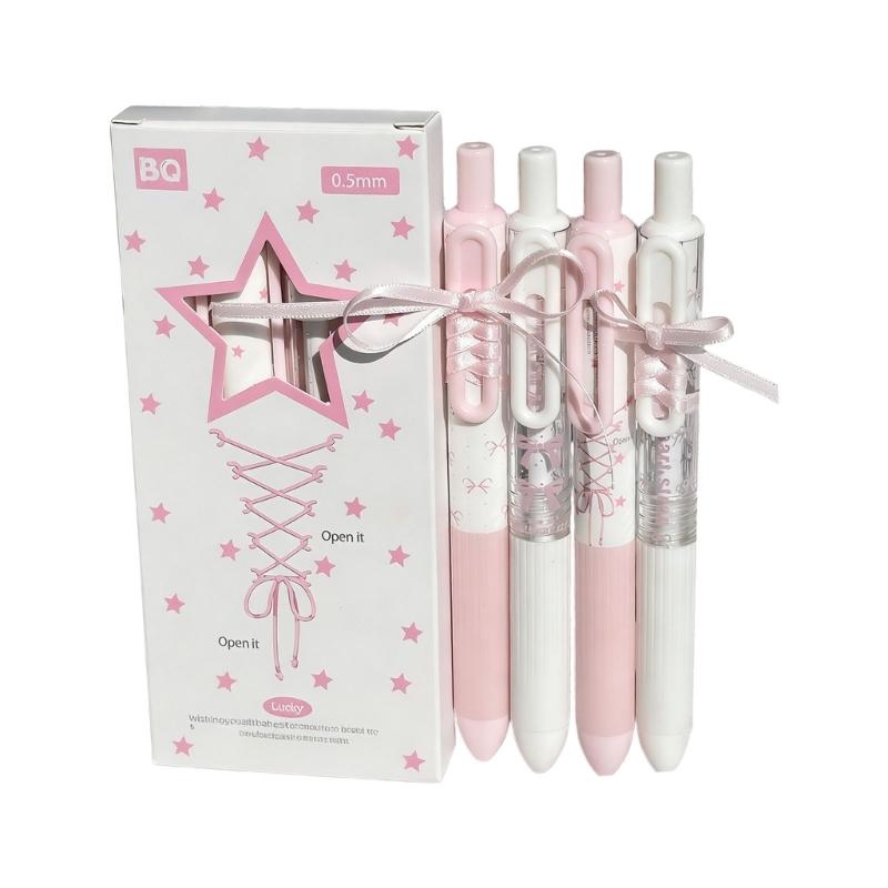 4Pcs Lace Ribbon Gel Inks Pen Retractable Gel Pen Ergonomic Grip 0.5MM Tip Fast Drying Inks for Office School Supplies