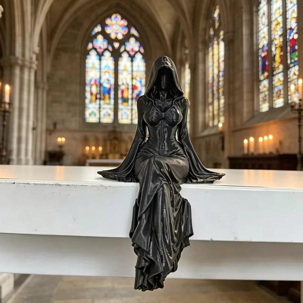 Gothic Style Black Robe Figurine Handmade Female Tabletop Ornament Halloween Decor