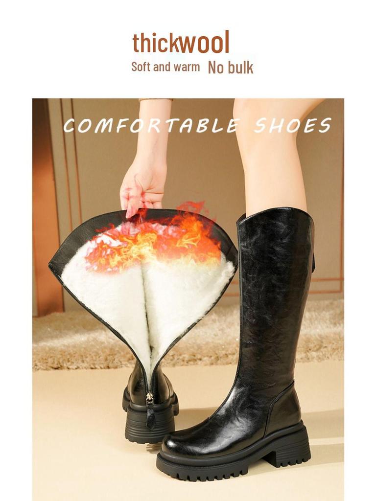 Women's Knee-High Thick-Soled Velvet Winter Boots - Warm Cotton, Height-Enhancing