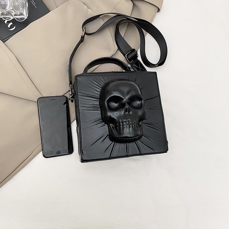 Gothic Skull Mini Square Crossbody Bag Women Punk Rock Biker Style Shoulder Streetwear Fashion Accessory