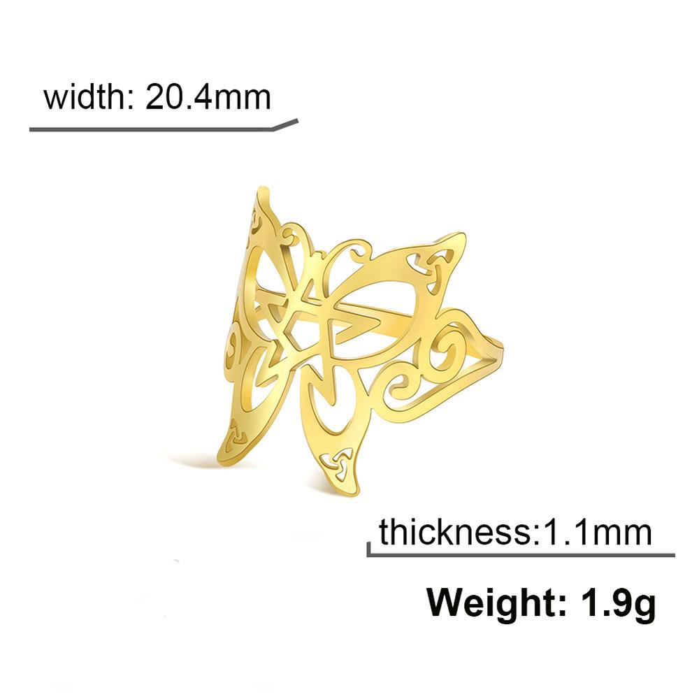 Butterfly Pentacle Rings for Women Stainless Steel Gold Wiccan Pentagram Rings Animal Jewelry Birthday Gift In