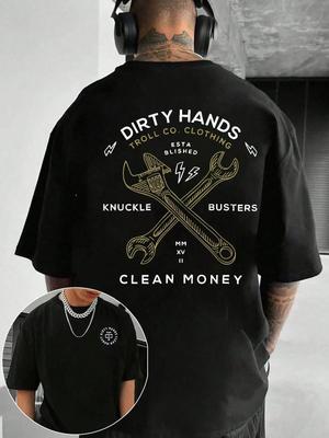 Herren Grafik T-Shirt Dirty Hands Clean Money Tägliches Tragen 100% Baumwolle Unisex Geschenkidee Für Ihn Sie Streetwear Mode Top