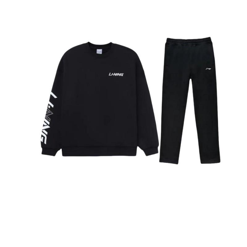 

Li Ning Letter Print Fleece Crew Neck Warm Long Sleeve Sweatshirt And Pants Set Unisex Sweatshirt And Pants Set Black YKLT415-1+-AWDT607-3 XXXL