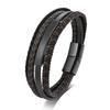 Mens Multi-Layer Leather Bracelet With Magnetic Clasp Geometric Design Minimalist Woven Style