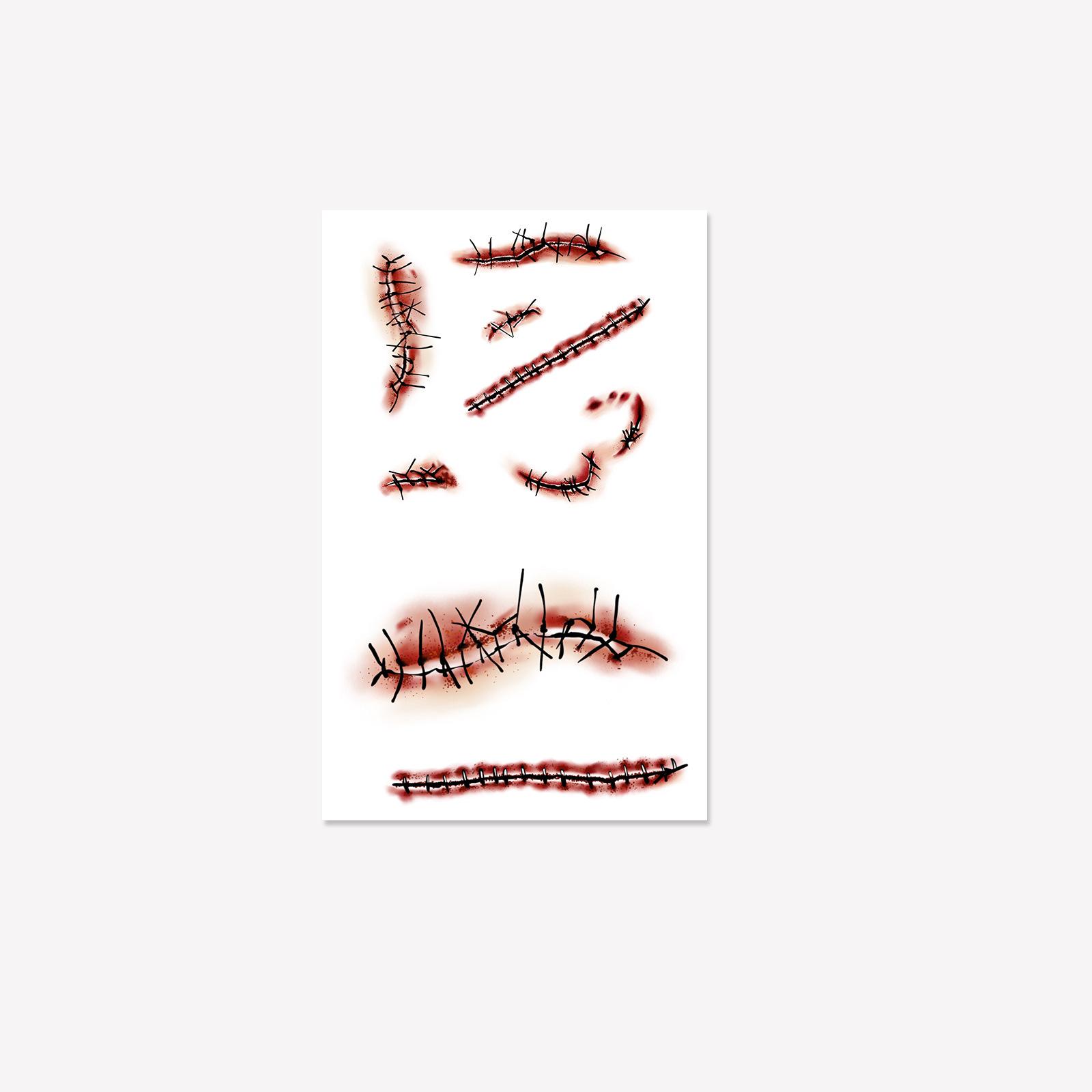 Halloween Personality Wind Dark Scar Wound Suture Line Makeup Face Sticker Tattoo Sticker 12*19