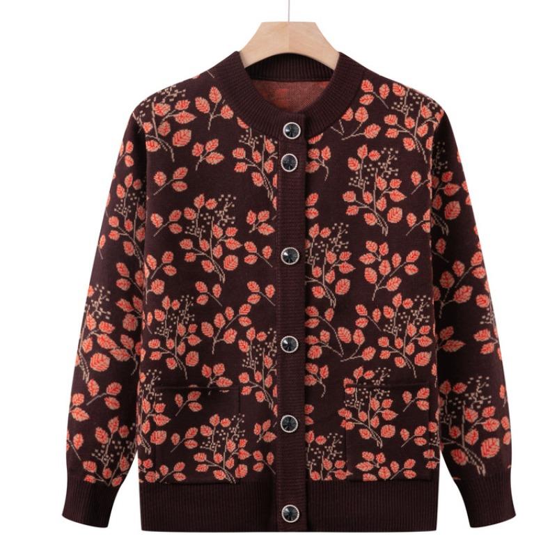 Middle-aged Elderly Spring and Autumn Knitted Sweater Jacket Female Mother Sweater Cardigan Grandmother Sweater Elderly Woman Clothes