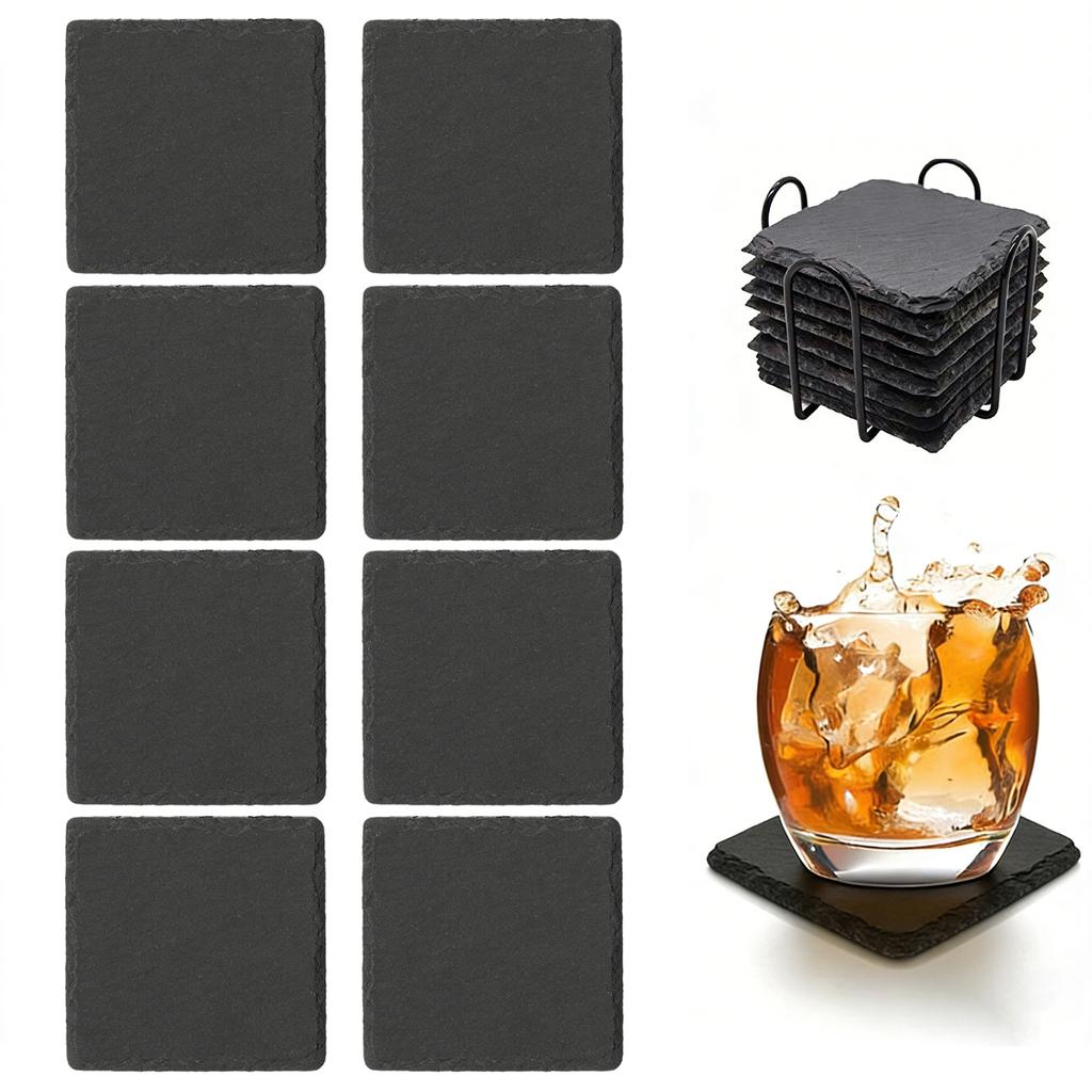 4-Inch Square Slate Drink Coasters Set with Anti-Scratch Bottom Blank Rock Coasters for Drink Coffee Bar Kitchen Home Decor