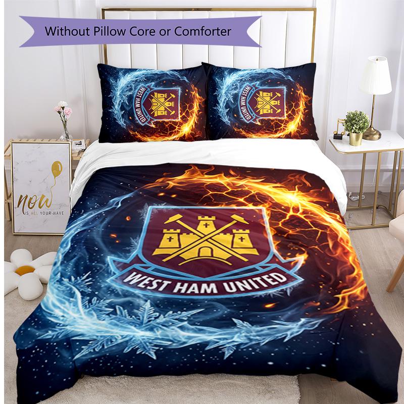 Set Lenzuola Stampato West Ham United Football 3 Pezzi, Comodo Set Copripiumino per Camera da Letto Amico della Pelle