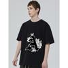 Black T Shirt with Letter A and Rose Floral Print for Casual Wear