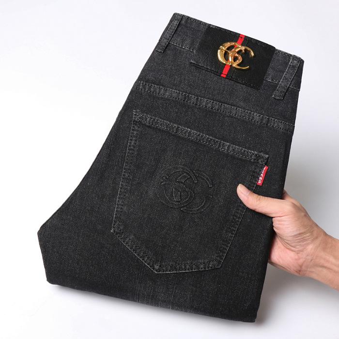 Jaro a podzim Černé elastické džíny Pánské Slim Fit Malé rovné kalhoty Kvalitní Velké Ležérní Pánské kalhoty