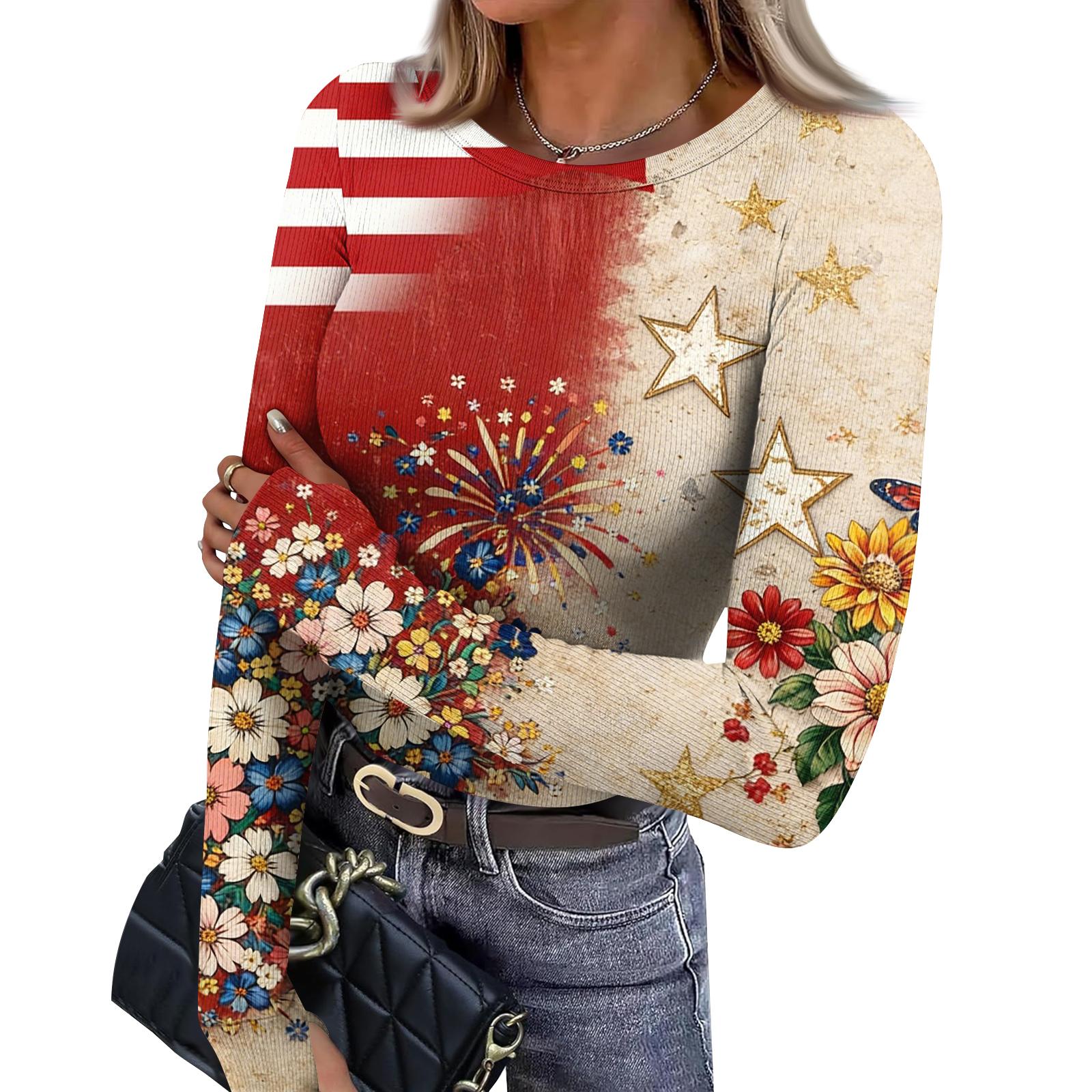 

Women s Fitted Base Layer T-shirt With Printed Round Neck And Long Sleeves Top L