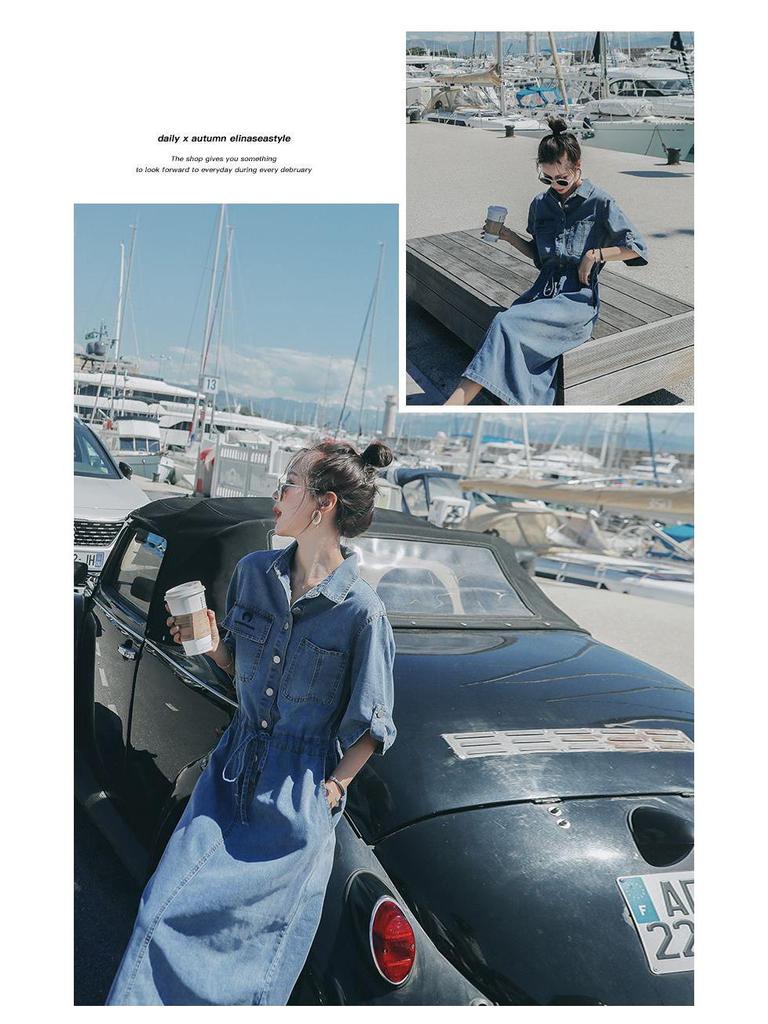 Elegant Slim-Fit Denim Dress for Women - Waist-Cinching Long Skirt for Spring, Summer, and Autumn 2026.