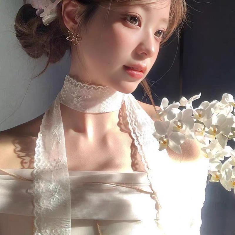 Bows, Pearl Strings, Silk Scarves, Summer Vacation Style, Atmosphere-enhancing Neckband Decoration, Hairband, Hair Ties