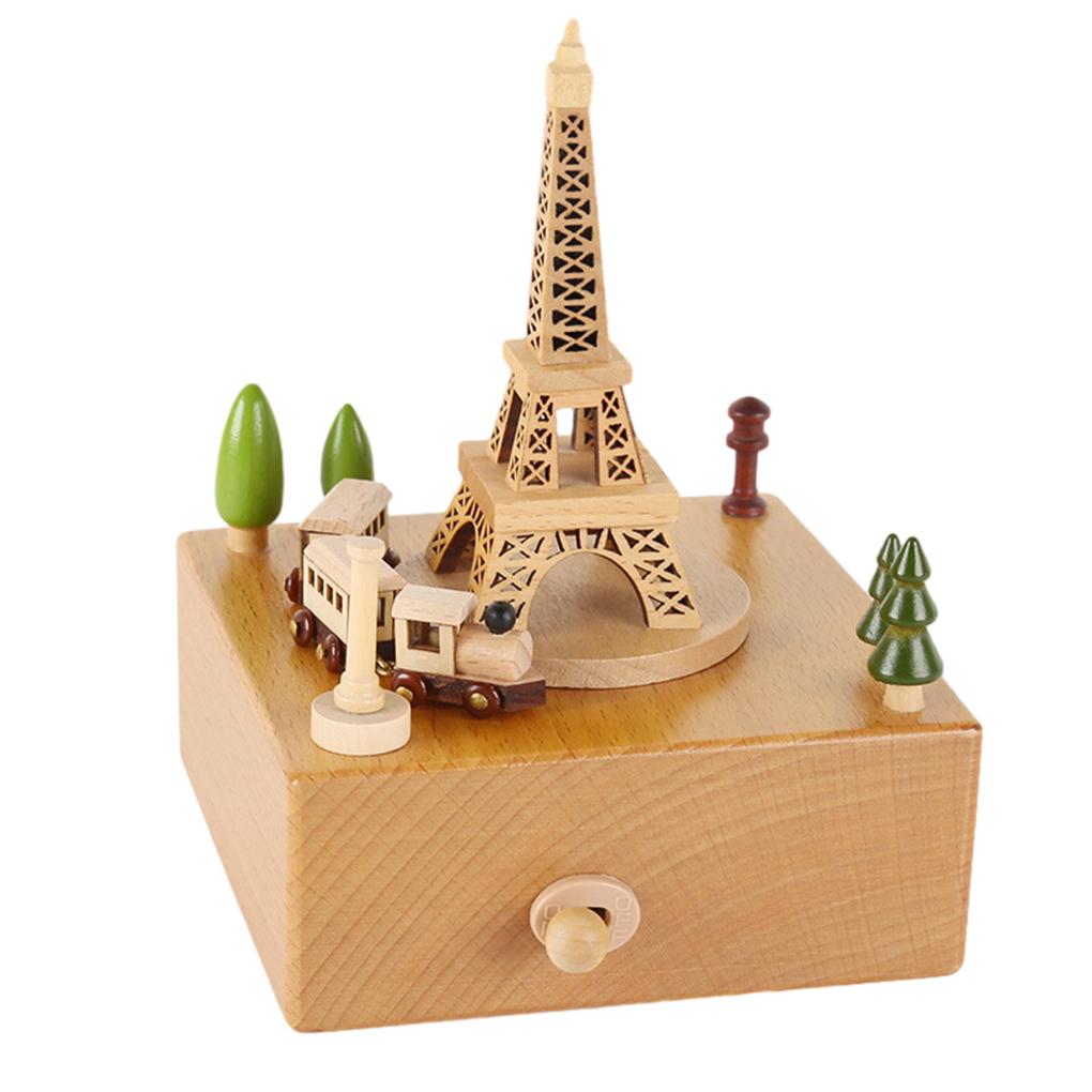 Wooden Carousel Music Box Ornaments Rotatable Hand-cranked Music Box DIY Handmade Birthday Christmas Gift Children’s Toys