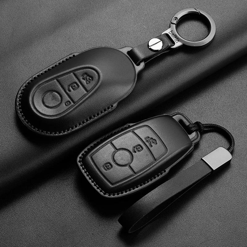 Leather Car Key Case Cover For Mercedes Benz E C G M R S Class W204 W212 W176 GLC CLA GLA AMG 2025 Key Shell Car Accessories
