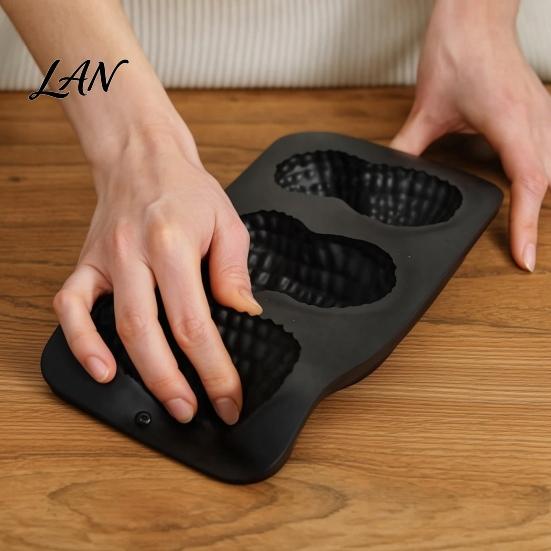 Food Grade Silicone Baking Mold Peanut Shaped Mold, with 3 Cavity, Flexible Non-stick Multipurpose Accessory Tray, for DIY Chocolate Mousse