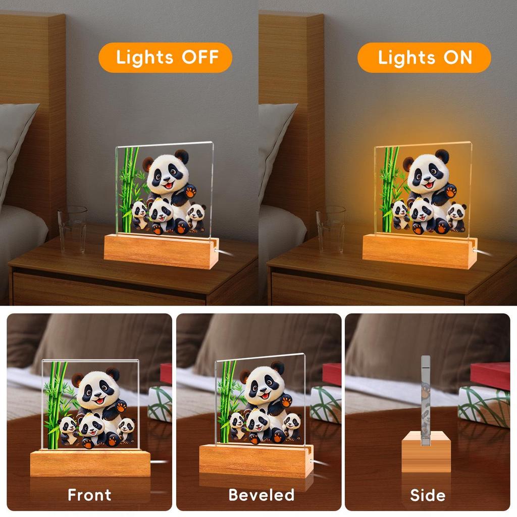 Solid Wood Base Acrylic USB Night Light - Creative Children's Gift Table Lamp