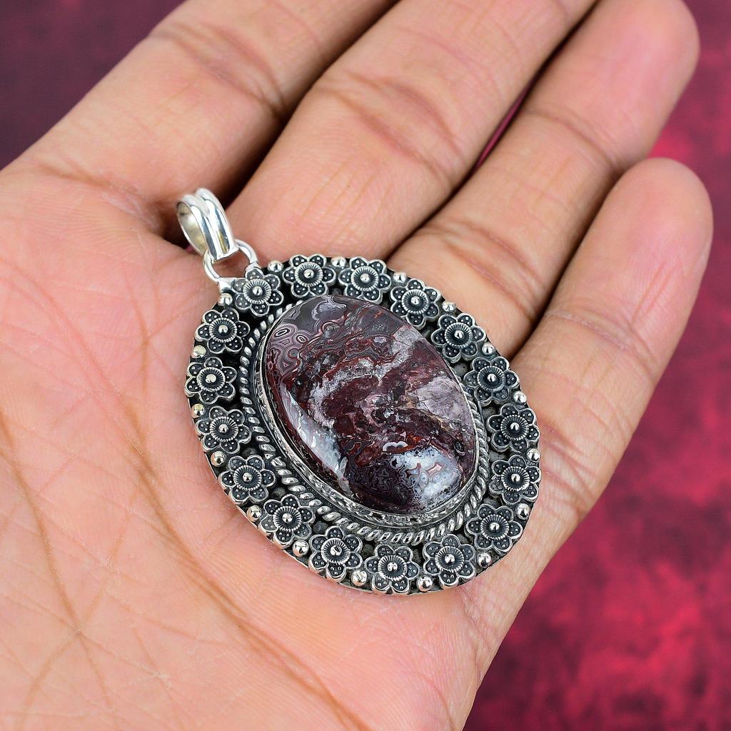 Crazy Lace Achat Edelstein Schmuck, 925 Massiv Sterlingsilber Anhänger, Handgefertigter Anhänger Neuestes Design Schmuck Geschenk für Ehefrau