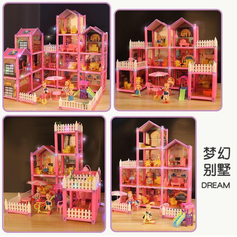 Colorful Led Light Huge Dollhouse 14 Rooms 7 Designs Perfect Gift For Girls
