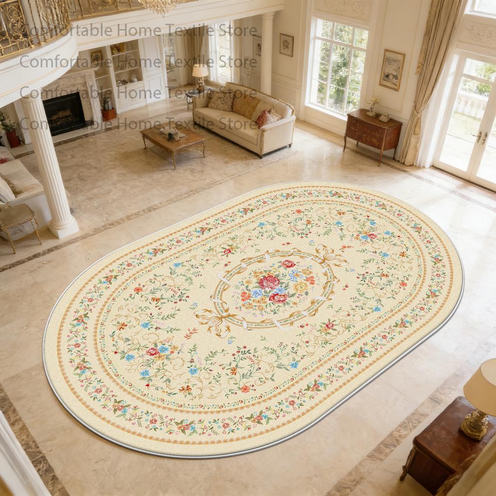 European Luxury Style Oval Living Room Carpet Decoration Bedroom Bedside Non-slip Soft Rug Washable Short Velvet Fluffy Foot Mat
