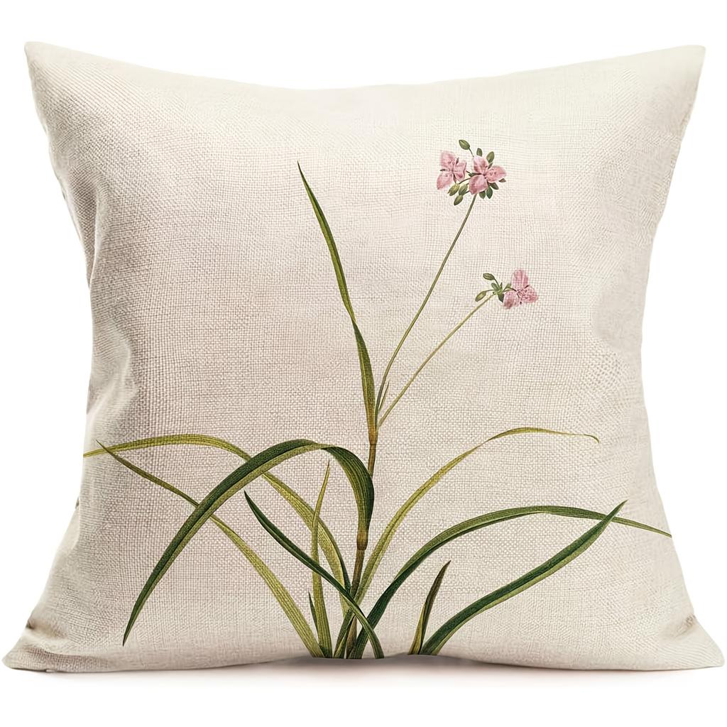 Ρουστίκ Φλοράλ & Φυτικά Καλύμματα Μαξιλαριών - Διακοσμητικές Λινές Θήκες Μαξιλαριών για Καναπέ, Κλείσιμο με Φερμουάρ Ιδανικές για Διακόσμηση Σπιτιού