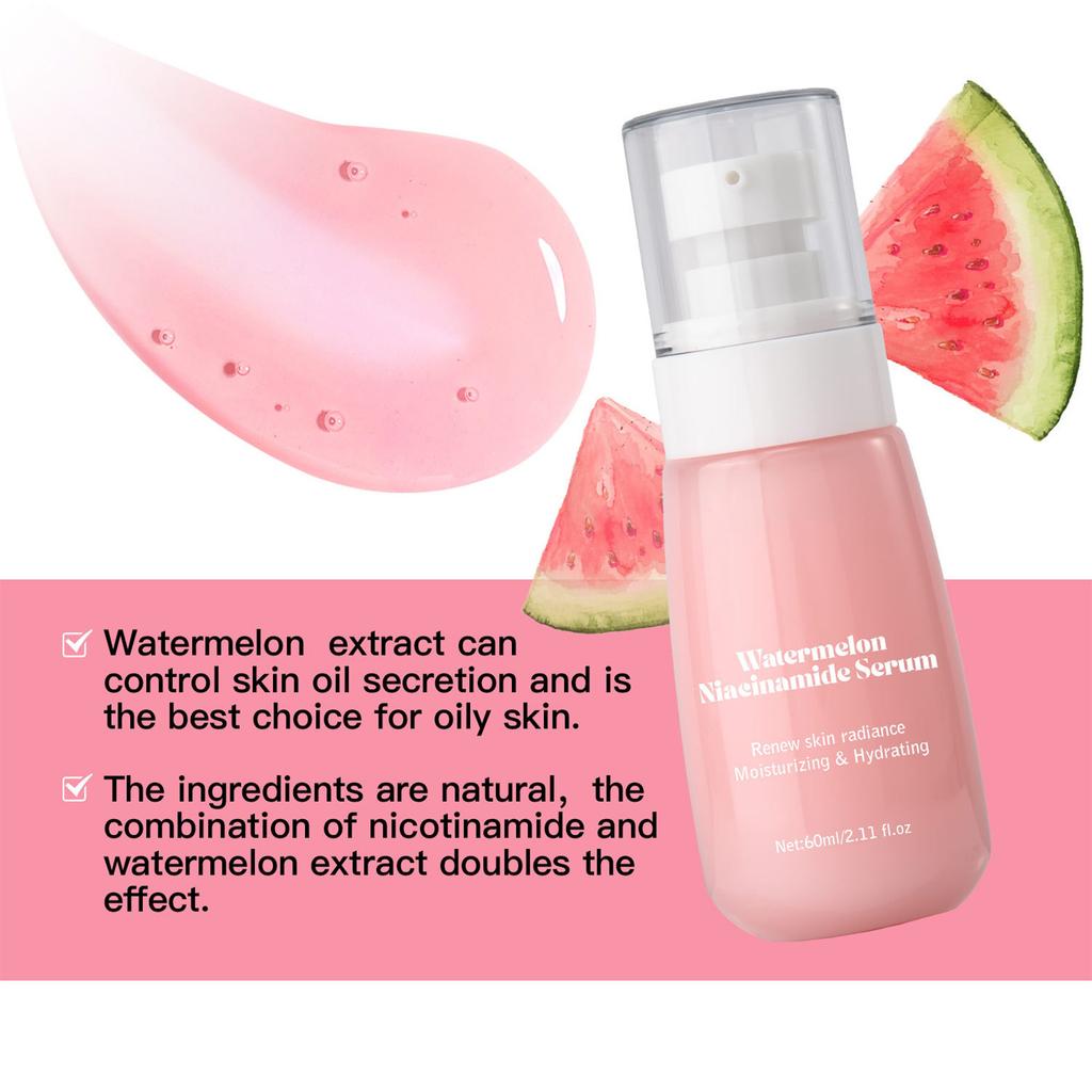60ml Watermelon Niacinamide Serum for Women and Girls Hydrating Brightening Face Serum Long Lasting Moisturizer Daily Skincare Pre Makeup Base