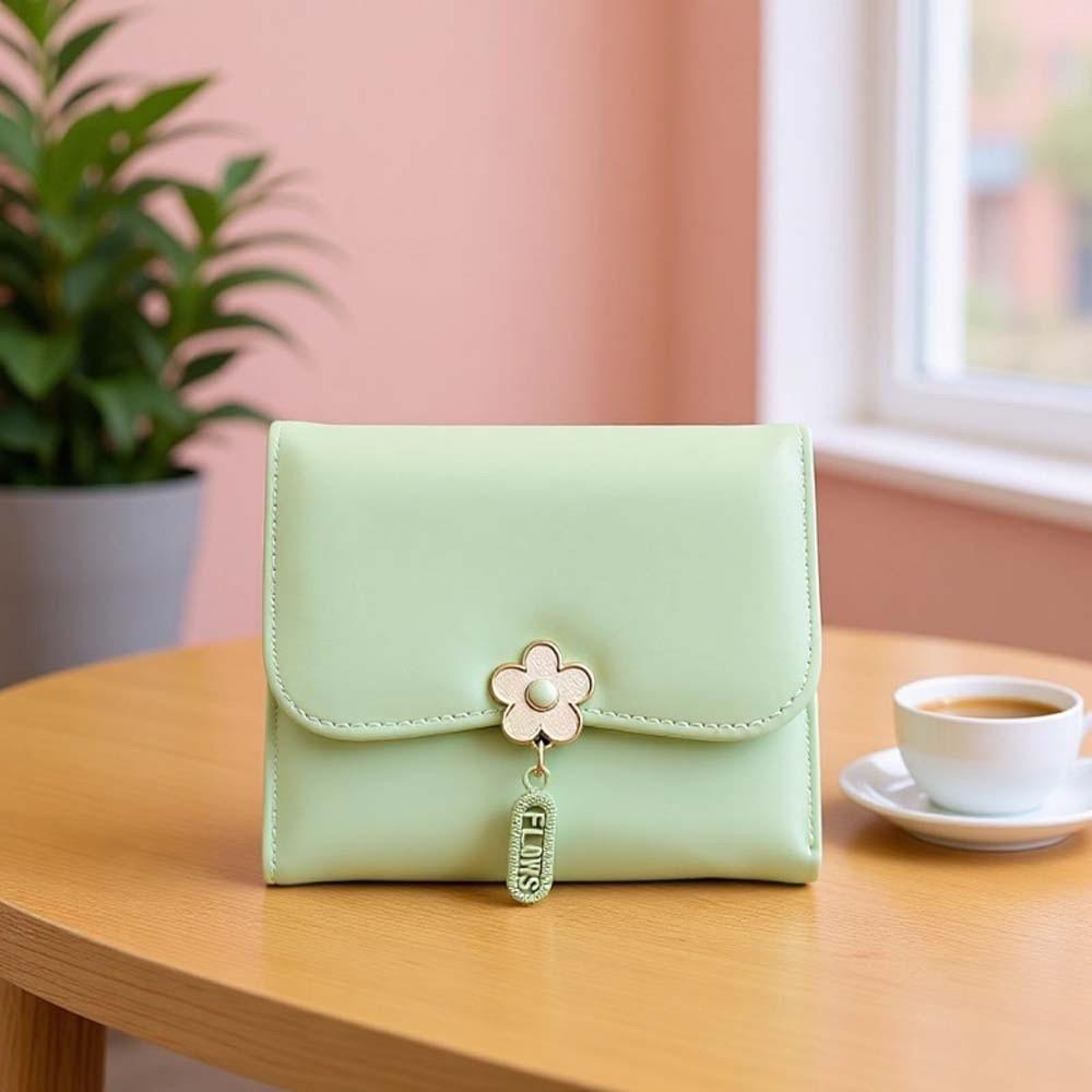 Portable Candy Color Wallet PVC Pouch Short Leather Purse Anti-splash Water Multiple Card Three Fold Card Bag Shopping