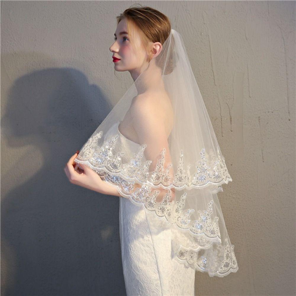 Luxury Double Layers Bridal Veil Lace Edge Mesh Veil Bride Wedding Veils  Bride Hair